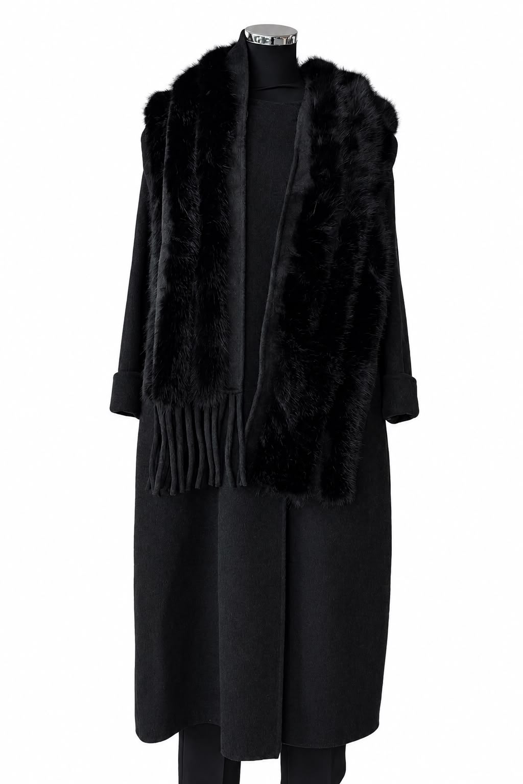 Anitiè | Cappotto Lungo Nero Collo Pelliccia ANMOLISE