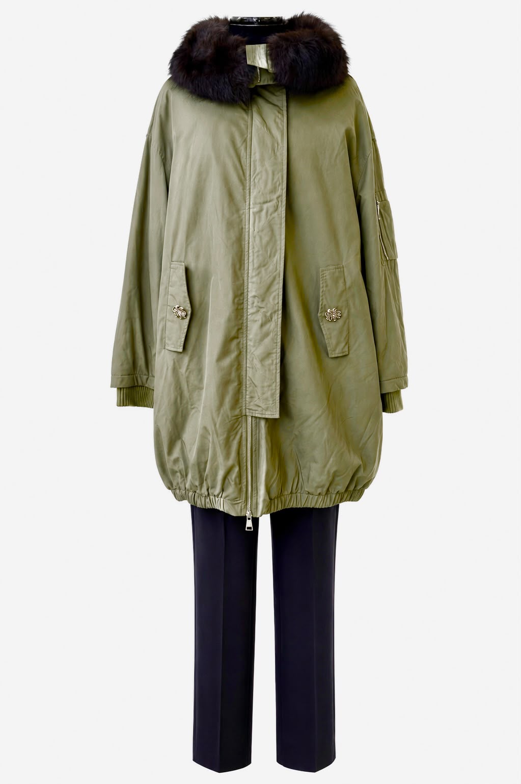 Anitiè | Parka Verde Inserti Ecopelle ANCAMPANIA