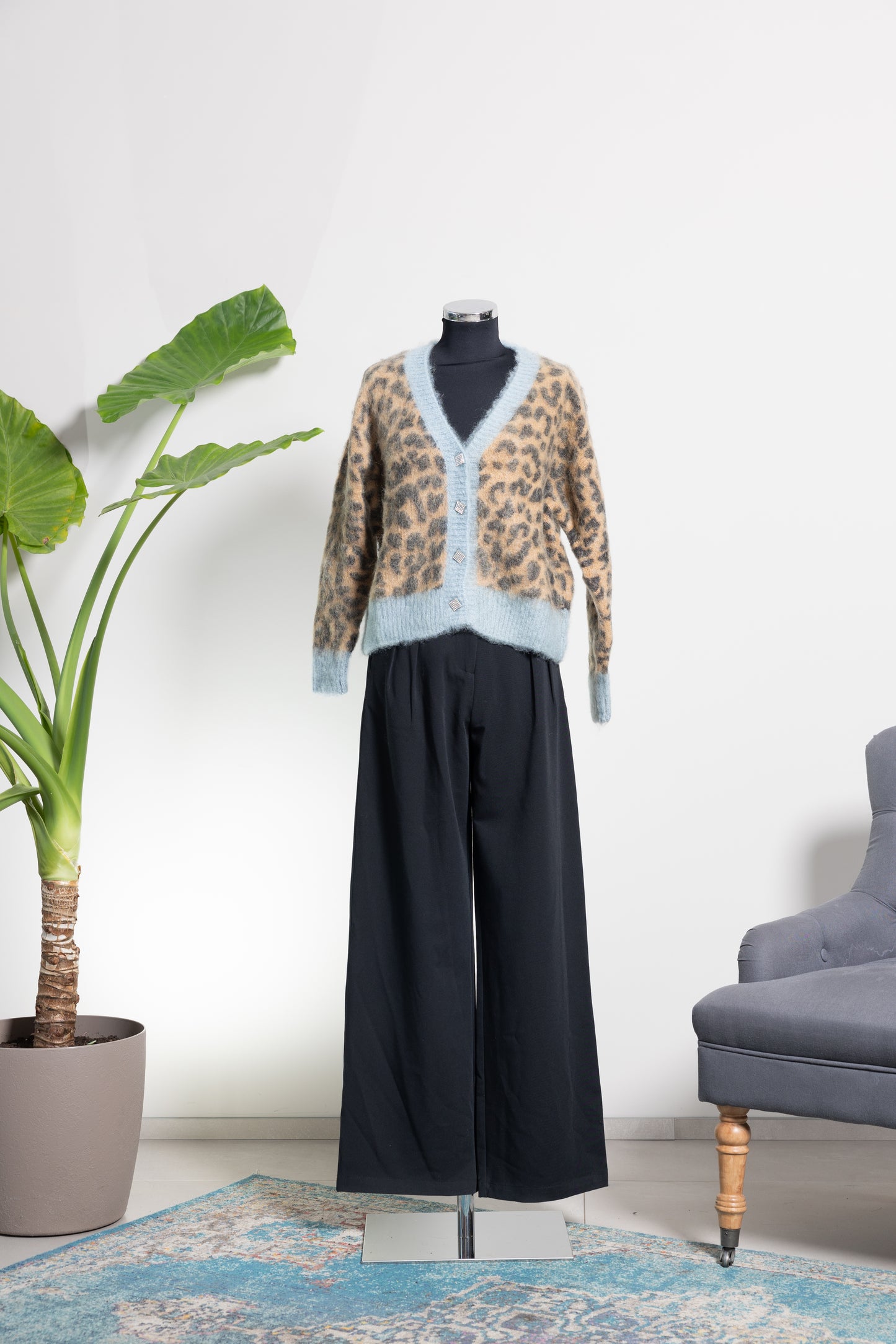 CARDIGAN AZZURRO ANIMALIER -MOTEL-