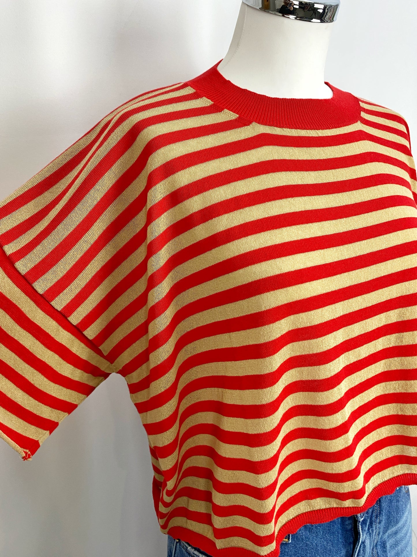 T-SHIRT RIGHE ROSSA BEIGE- SOLOTRE
