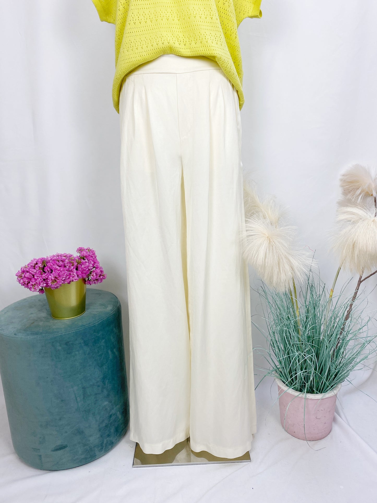 PANTALONE A PALAZZO PIEGHE PANNA- ANITIE'