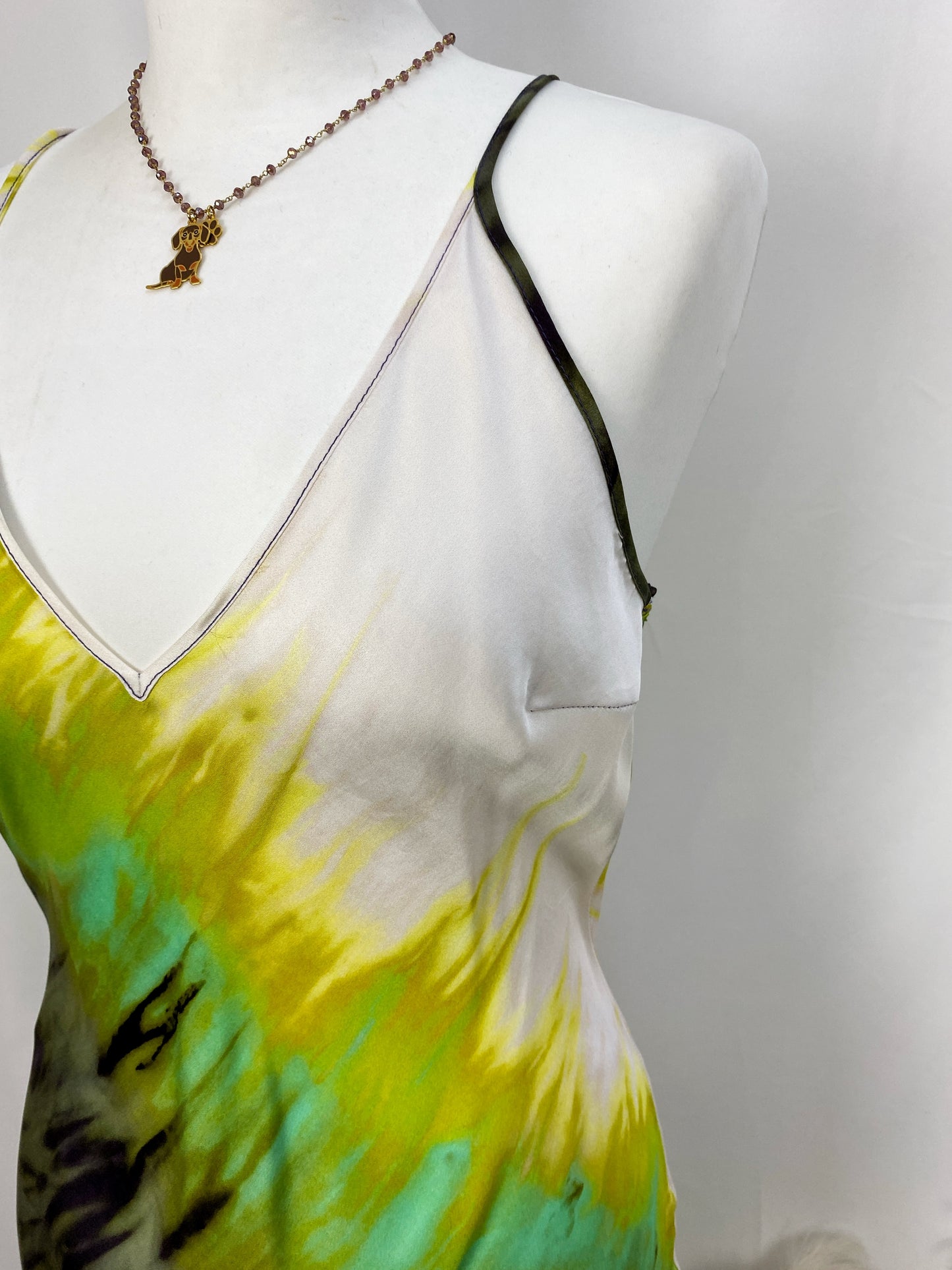 ABITO LUNGO CON SPACCO MULTICOLOR LIME- SOLOTRE