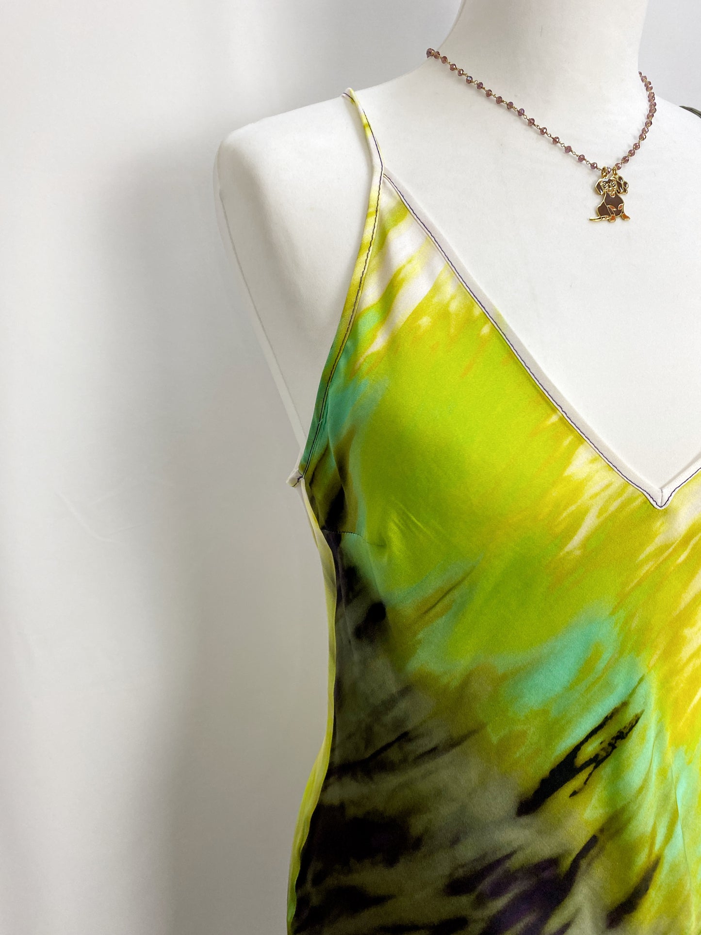 ABITO LUNGO CON SPACCO MULTICOLOR LIME- SOLOTRE