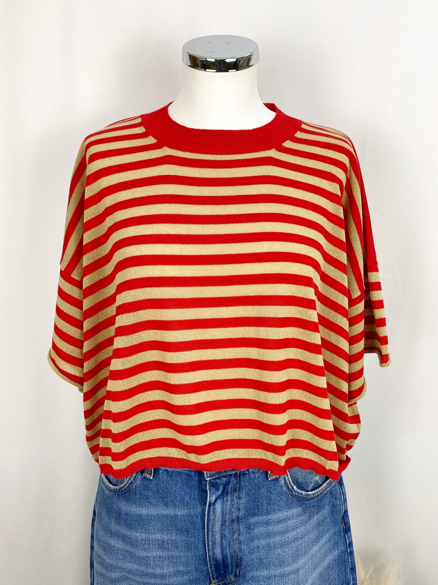 T-SHIRT RIGHE ROSSA BEIGE- SOLOTRE