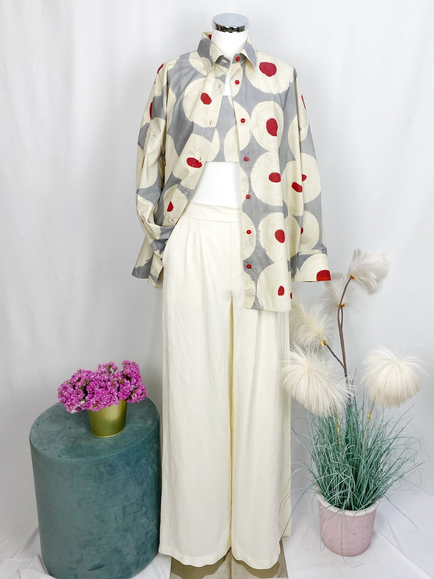 CAMICIA CON CERCHI PANNA E ROSSI- SOLOTRE