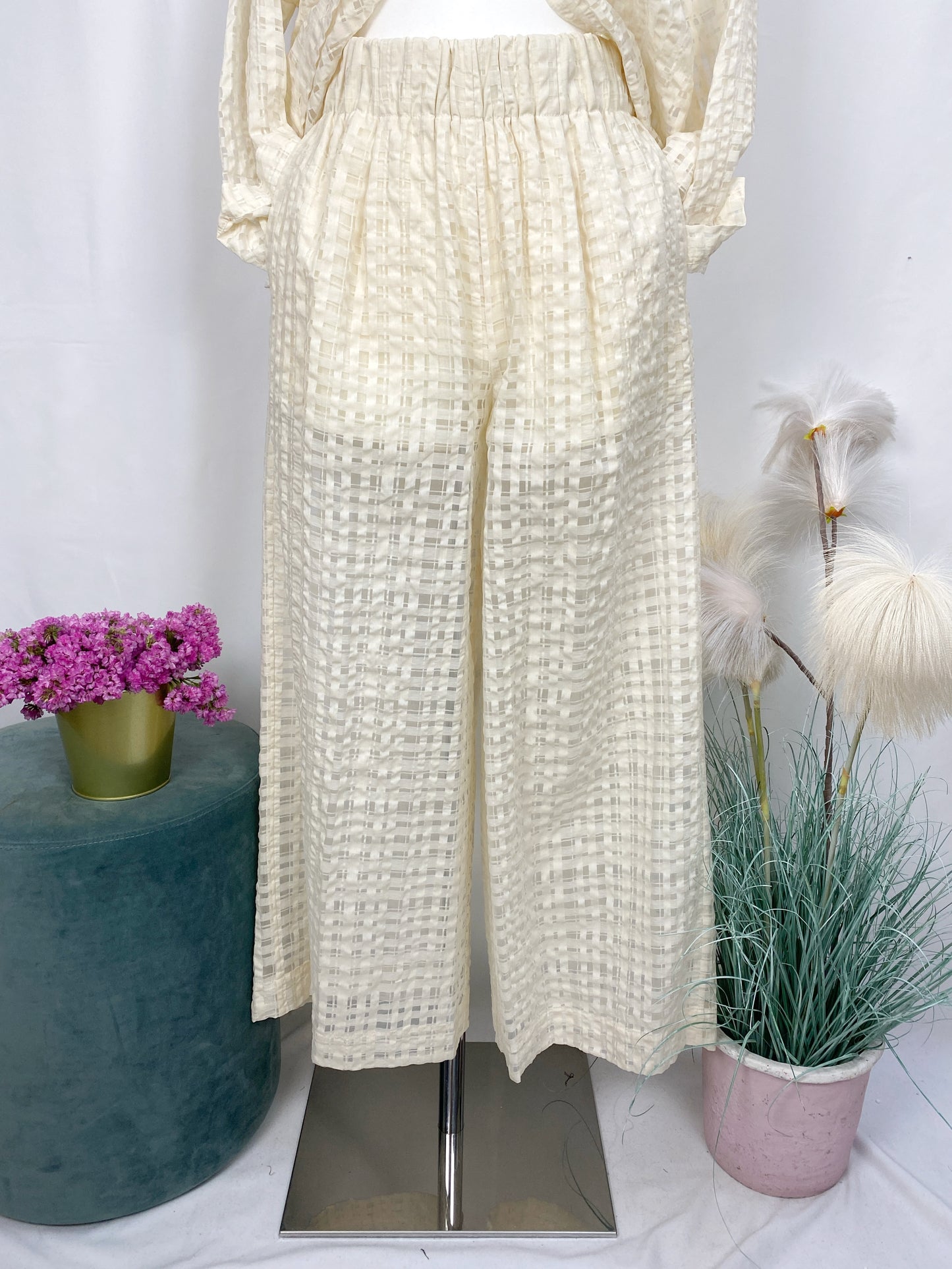 PANTALONE QUADRETTI PANNA- SOLOTRE