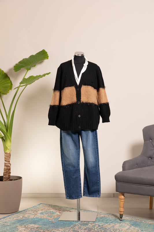 CARDIGAN NERO E MARRONE -SOLOTRE-